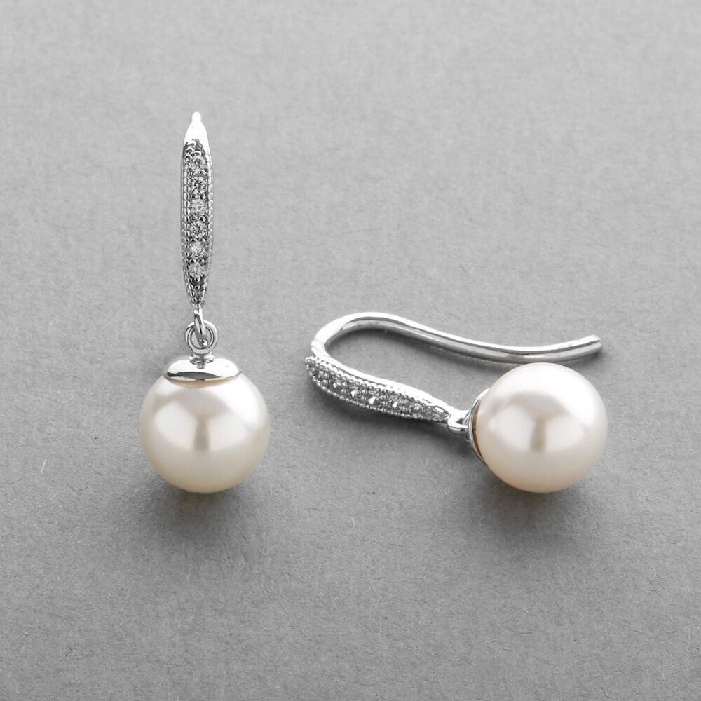 Pearl Drop Earrings CZ Crystal Women's Wedding Bridesmaids Gift Understated Eleg - Picture 7 of 7